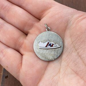 Vintage 925 Sterling Silver White Tennis Shoe Round Pendant Bracelet Charm